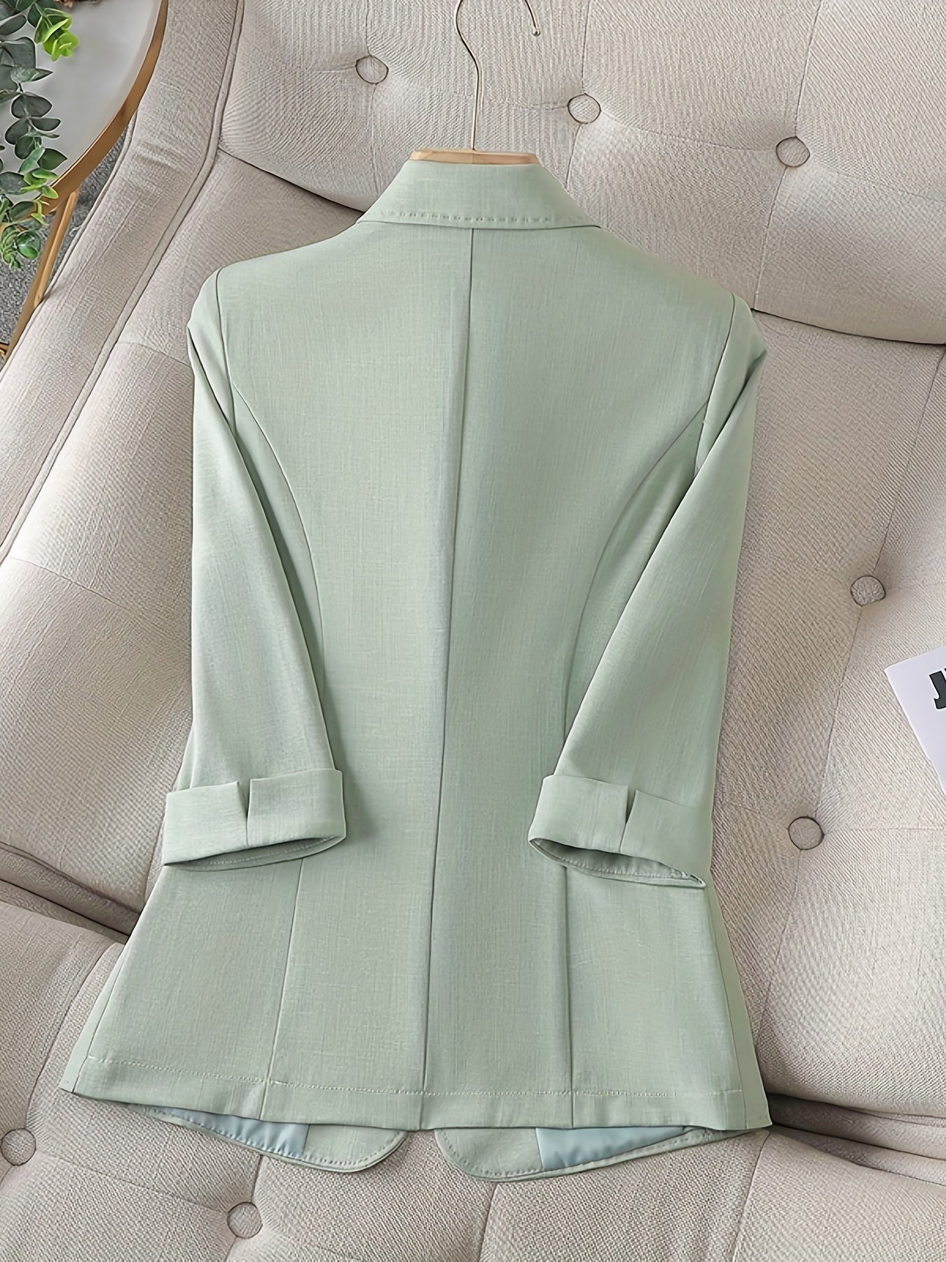 Button Front Blazer Lapel Roll-Up Sleeve Blazer