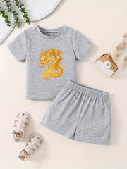 Dragon Pattern Toddler Kid 2pcs Summer Clothing Set