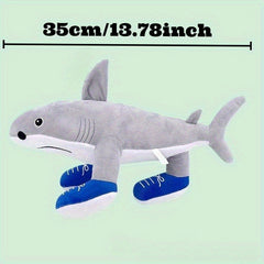 Cute Shark Plush Toy with Sneakers Soft Stuffed Animal Underwater Scene