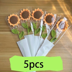 Sunflower Knitted Bouquet Soft Yellow Home Decor Ribbon & Leaves