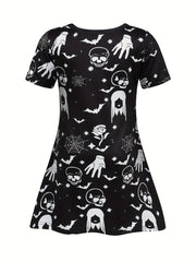 Girls Summer Dress Short Sleeve Mid length Dress Halloween Creative Printing