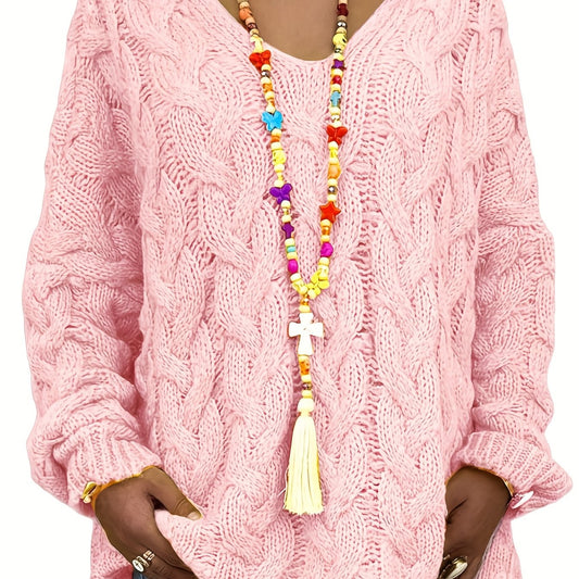 Casual Sweater Women's Solid Hooded Knitted Pullover Jumper