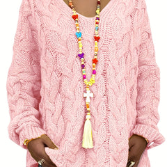 Casual Sweater Women's Solid Hooded Knitted Pullover Jumper