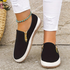 Women's Side Zipper Flat Shoes Solid Non Slip Shoes Casual Walking Outdoor Flats
