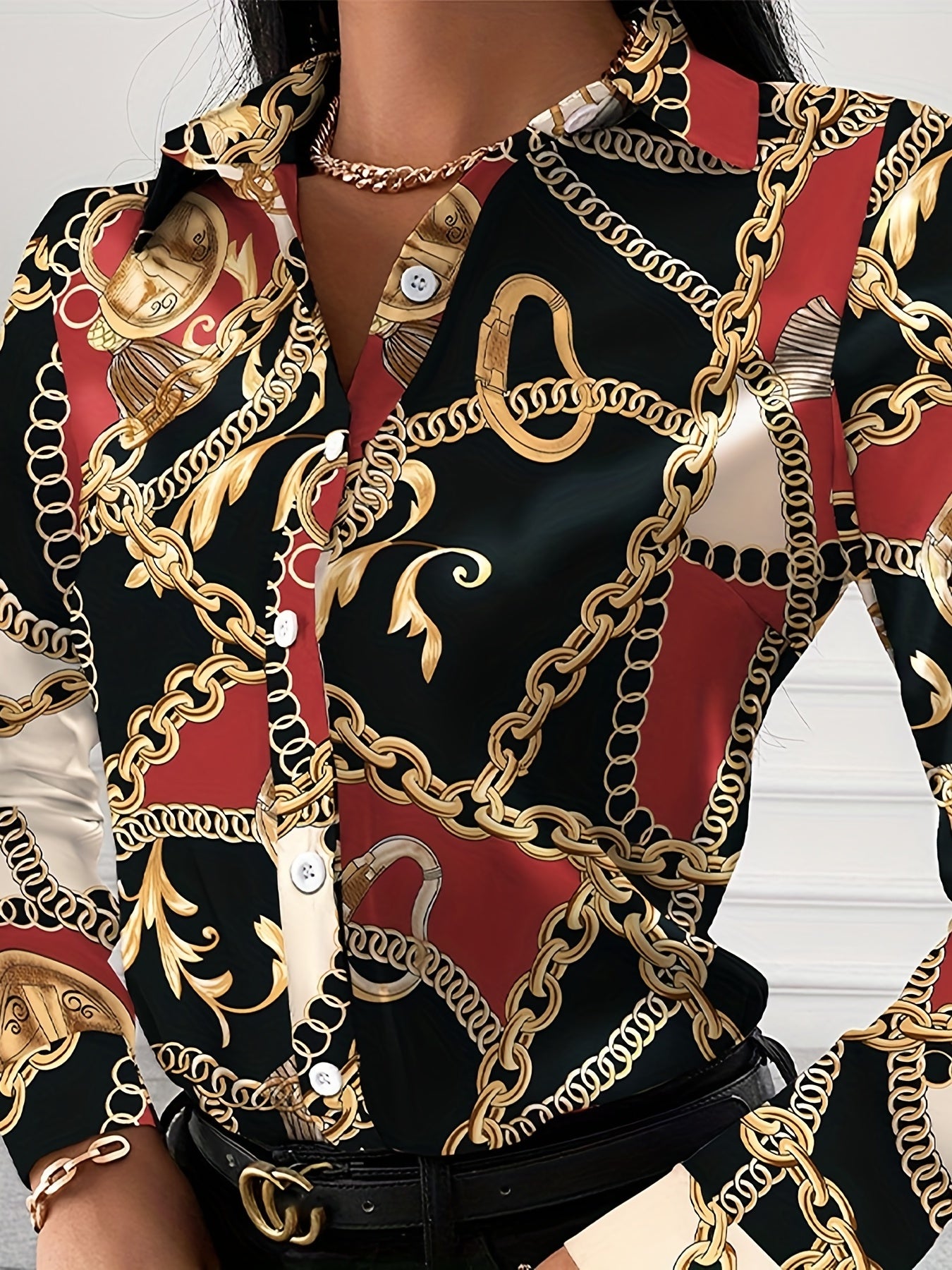 Women's Floral Print Polo Neck Blouse