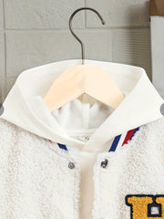 Kid's H Patched Varsity Jacket Teddy Fleece Coat