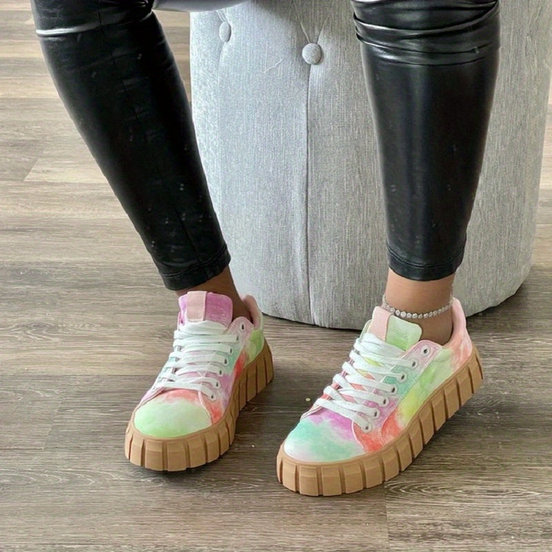 Women's Lace Up Thick Sole Canvas Shoes Non slip Board Shoes
