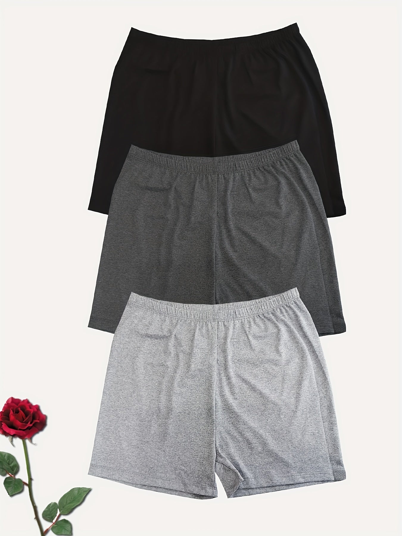 3 Pack Plus Size Sports Shorts Women's Plus Solid Elastic Medium Stretch Shorts