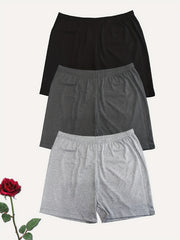 3 Pack Plus Size Sports Shorts Women's Plus Solid Elastic Medium Stretch Shorts