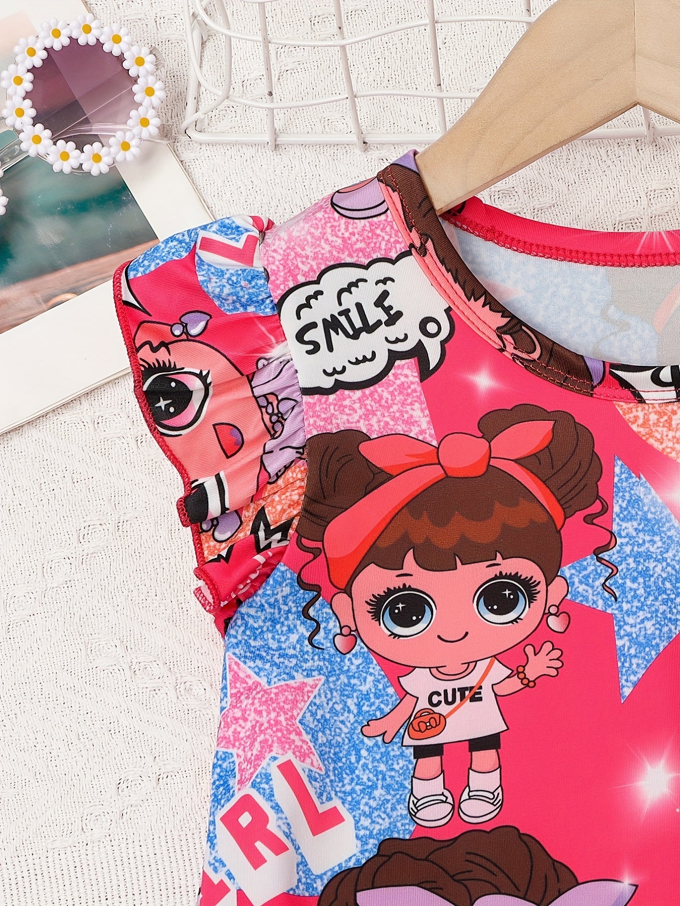 Girls Cartoon Stars Print T Shirt Dress For Pajamas Outfit