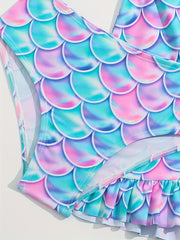 Girls Fish Scale Graphic Swimwear Set