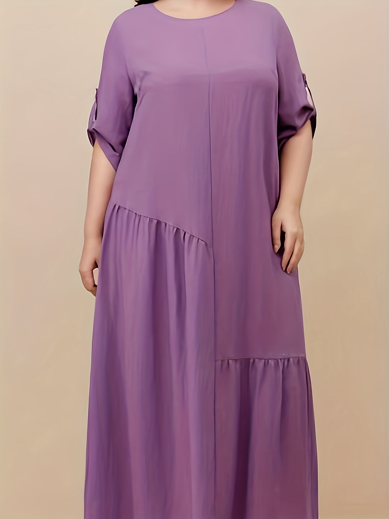 Kaftan Dress Women's Plus Solid Round Neck Asymmetrical