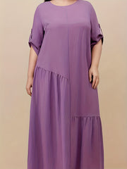 Kaftan Dress Women's Plus Solid Round Neck Asymmetrical
