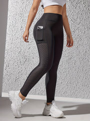High Waist Butt Lifting Side Pocket Sports Leggings Mesh Insert Running Yoga