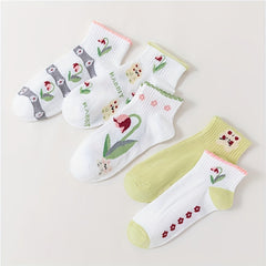 5 Pairs Floral Print Short Socks Women's Stockings