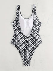 Plaid High Cut One Piece Swimsuit Backless Bathing Suit Women's Swimwear