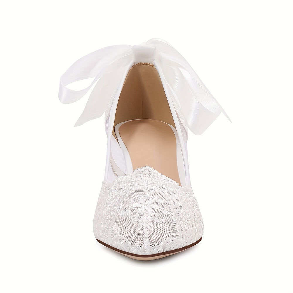 Mesh Stiletto Heeled Shoes with Bowknot Details