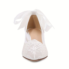Mesh Stiletto Heeled Shoes with Bowknot Details
