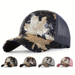 Sequins Maple Leaf Baseball Cap Sparkling Trucker Hat