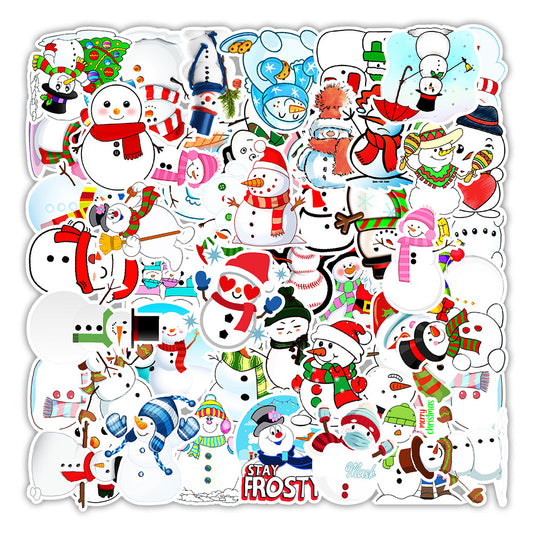 50Pcs Snowman Doodle Stickers Xmas Holiday Party Decor