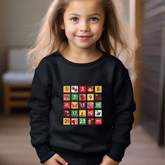 Girls Cartoon Number Pattern Crew Neck Sweatshirt