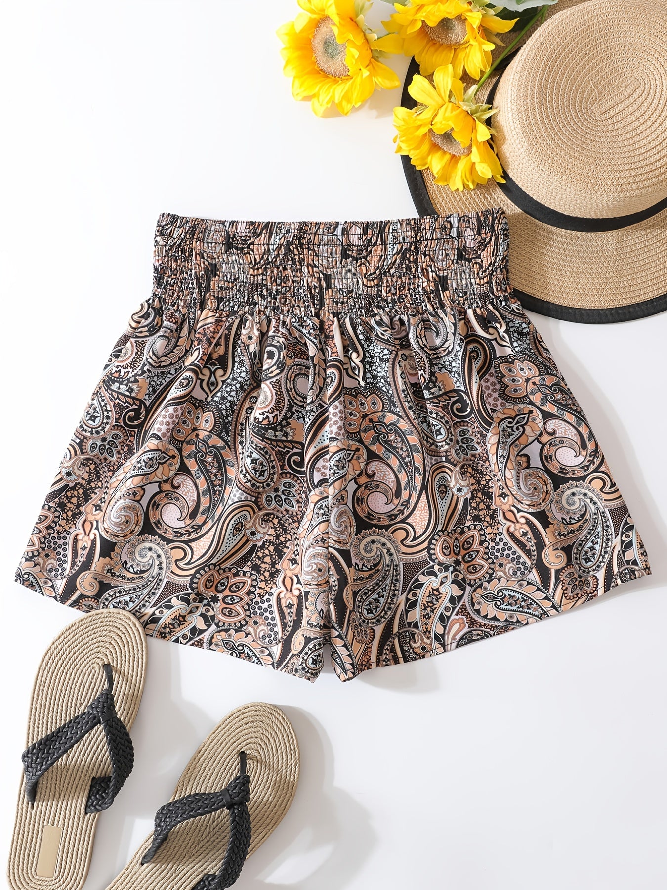 Boho Print High Waist Shorts Casual Women's Clothing