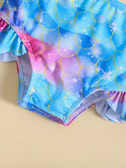 Girls Fish Scale Cami Top & Ruffled Shorts Swimsuit Set for Beach & Pool