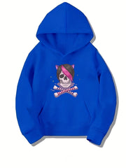 Skull & Bones Pattern Smart Hoodie Girls Halloween Party Top Pullovers