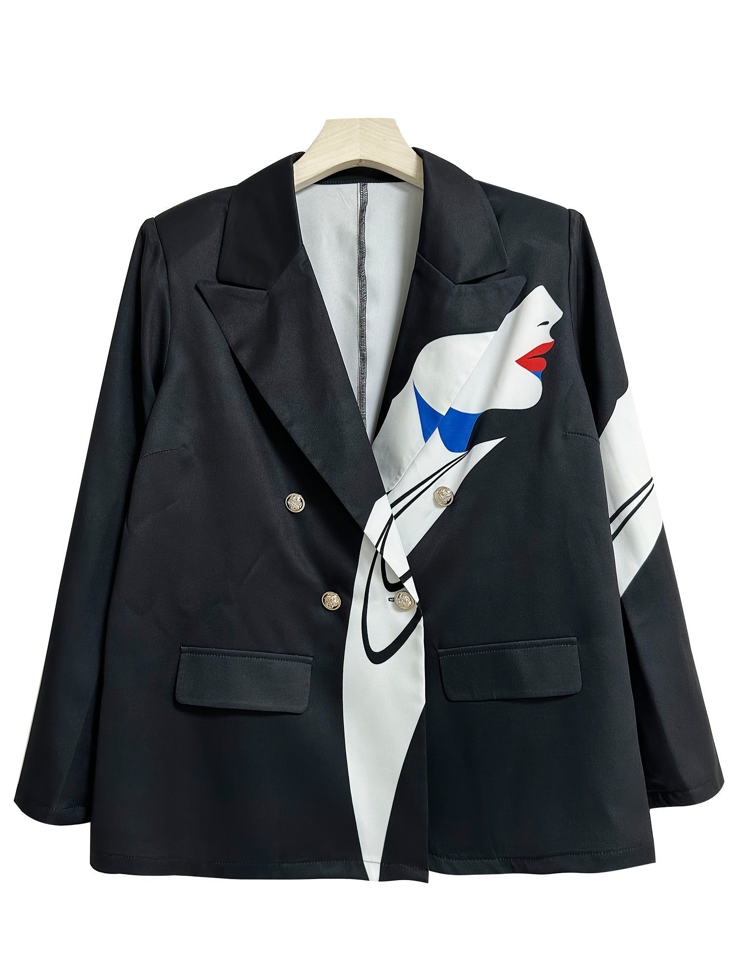 Abstract Face Print Slim Fit Blazer