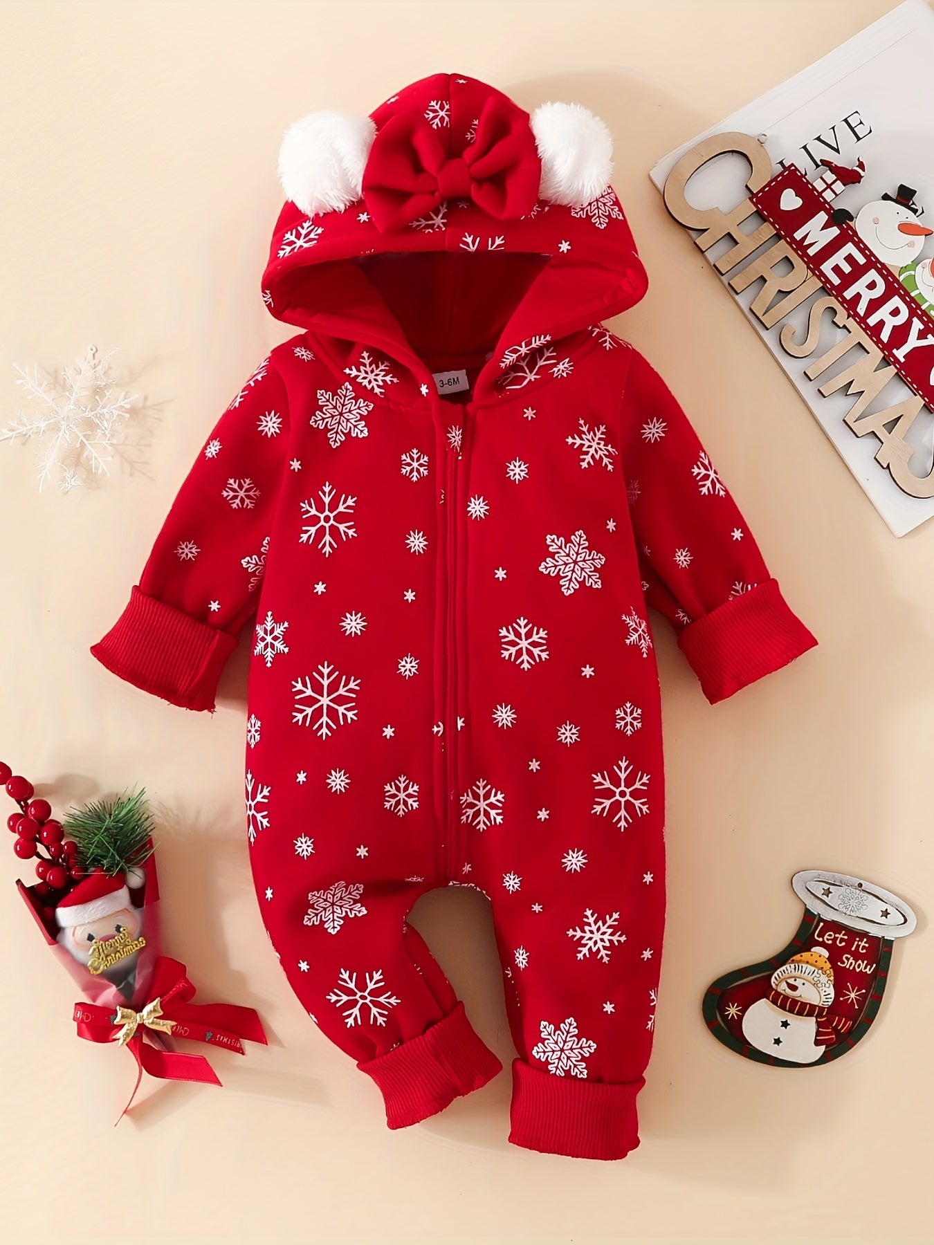 Baby Bowknot Hooded Sweatshirt Romper Zipper Outwear Christmas Gift