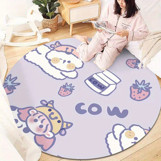 Cartoon Space Astronaut Round Rug Carpet Kids Play Crawl Soft Floor Mat