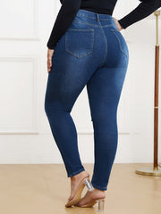 Solid Ripped Button Fly High Rise Skinny Jeans