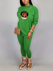 Cartoon Print Tee & Leggings Two Piece Set