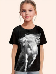 Horse Print Short Sleeve T shirt Kids Summer Tops