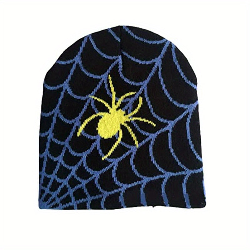 Goth Spider Pattern Beanie Y2K Knitted Beanie Cap Unisex Hip Hop Skull Hat