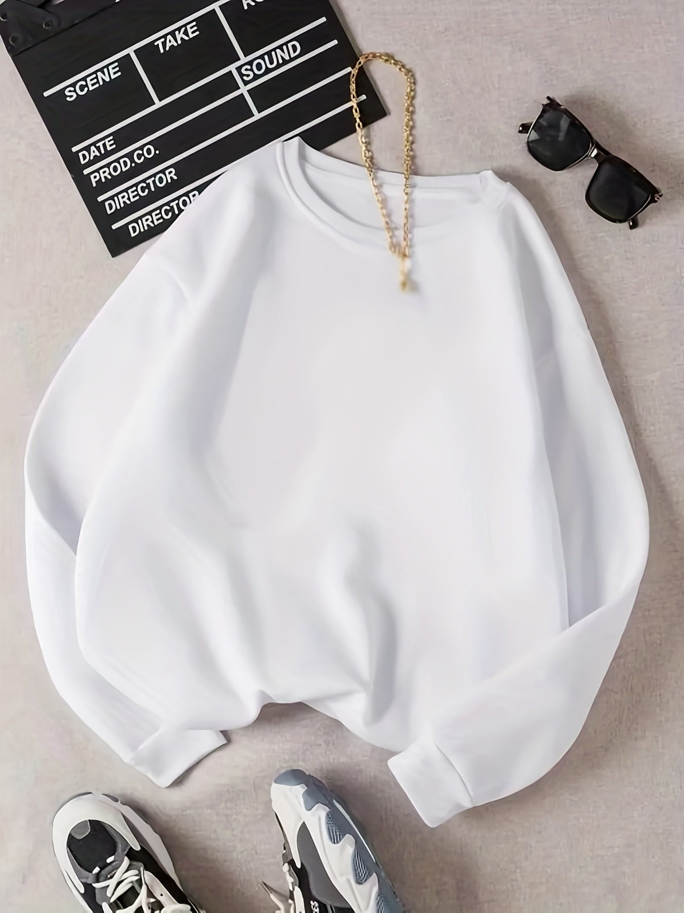 Women's Solid Pullover Crew Neck Sweatshirt for Fall & Winter