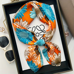 Flower Print Silk Scarf Bandana Neckwear Hair Accessory