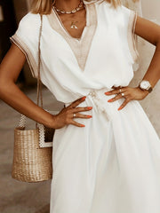 Maxi Dress with Lace Detail V Neck Short Sleeve