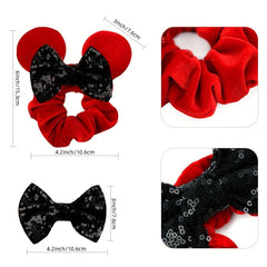 Colorful Sequin Bow Mouse Ear Scrunchies Hair Ties