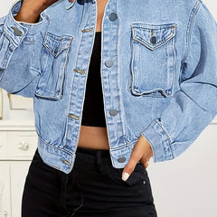 Long Sleeves Denim Coats Single Breasted Button Flap Pockets Lapel Denim Jackets
