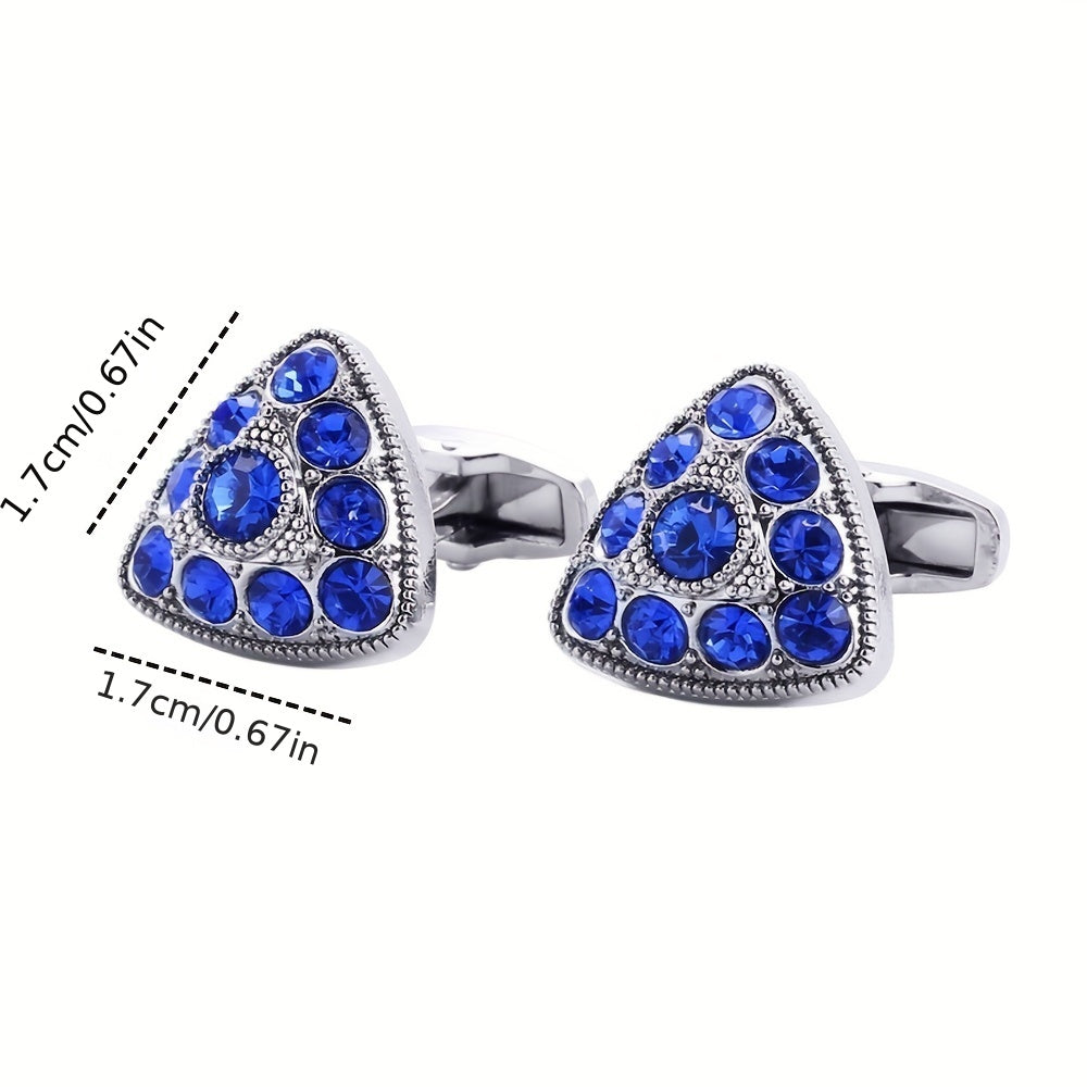 2pcs Triangle Crystal Cufflinks Closure Buckle For Men