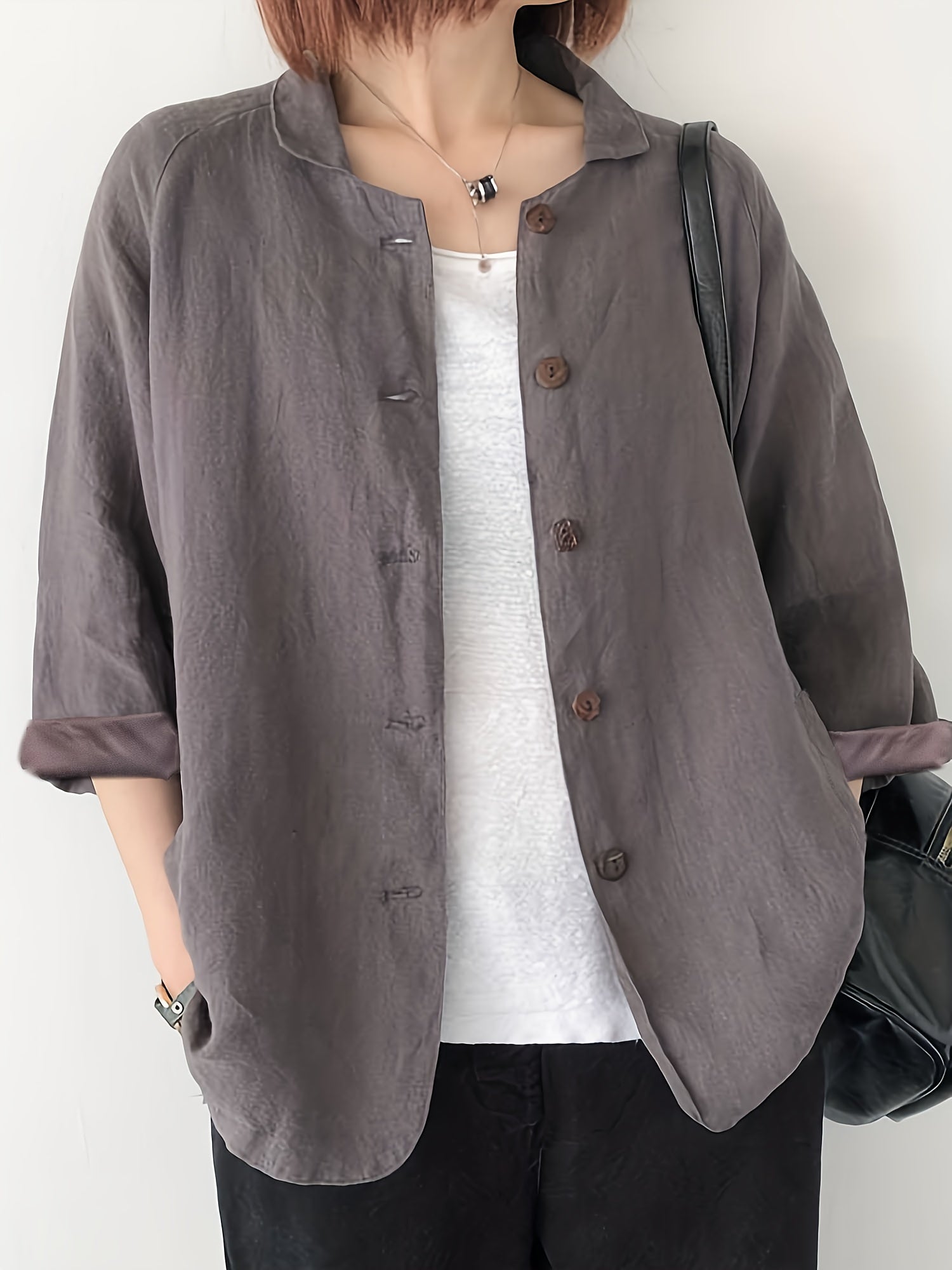 Button Front Long Sleeve Jacket Women's Outerwear