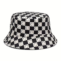 Double Sided Checkerboard Fisherman Hat Plaid Happy Fac