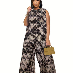 Geometric Print Sleeveless Jumpsuit Casual Wide Leg Jumpsuit