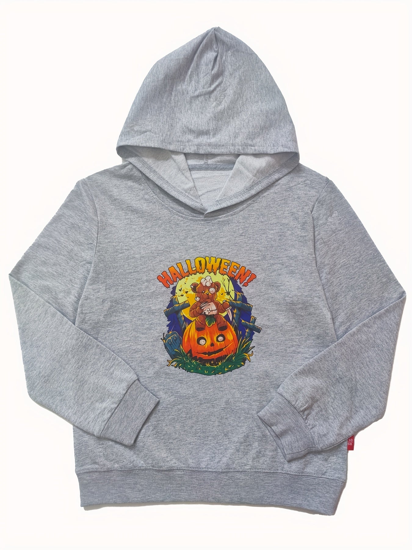 Happy Halloween Pumpkin Print Boys Casual Pullover Long Sleeve Hoodie