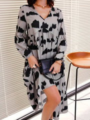Tiered Allover Print Long Sleeve Midi Dress
