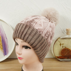 Tie Dye Fleece Pom Pom Beanie Hat Winter Warm Thick Knit Hat
