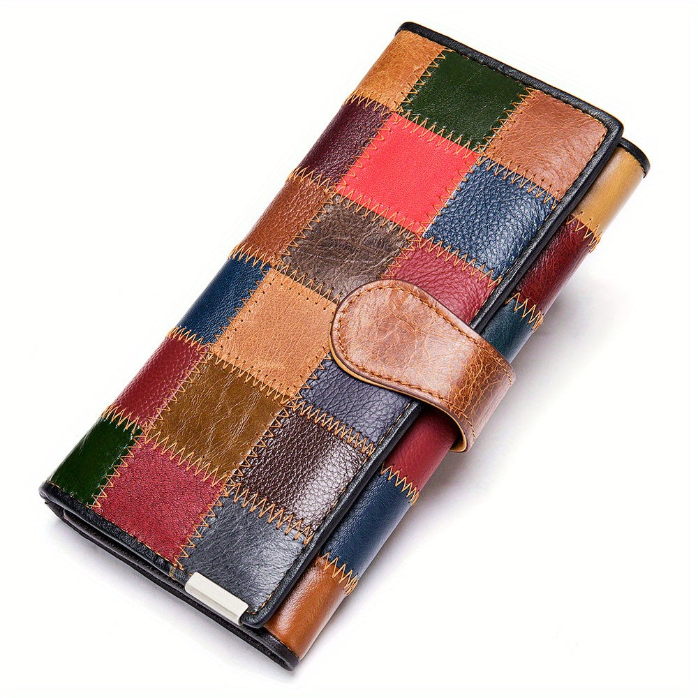 Textured Leather Trifold Long Wallet