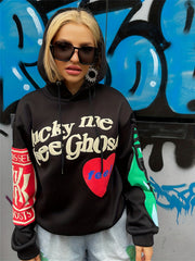 Letter Print Long Sleeve Drawstring Sports Hoodies Pullover Sweatshirt