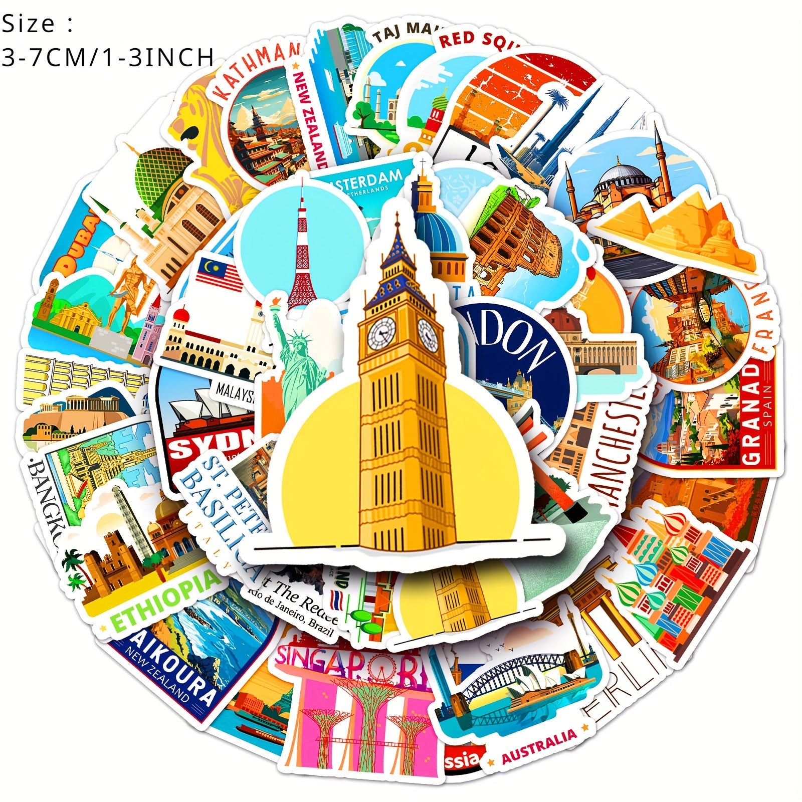 50 Cartoon City Landmark Stickers For Laptop Helmet Desktop Water Cup